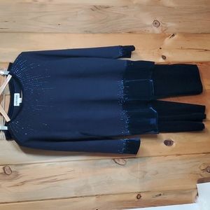 🐞Alfred Dunner 2 Pc. Navy Knit Velour Pants Sweater Set Size M 12